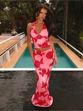 Peppermayo Pink Two-Piece Set (Maxi Skirt & Halterneck Top)